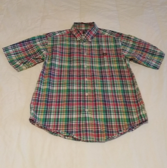 90'S Ralph Lauren CHAPS short sleeve button down striped shirt men's size L vintage cotton Green type dark green Vintage Second Hand